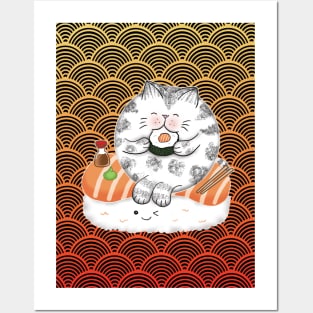 Salmon Sushi Cat Funny Neko Bench Posters and Art